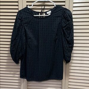 a new day Black eyelet Blouse